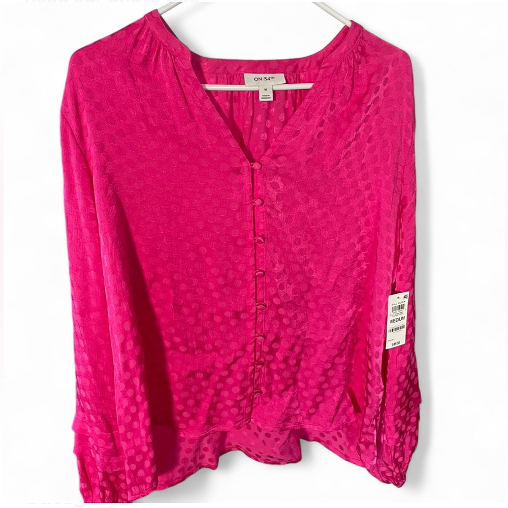 On 34th Women’s Long Sleeve Pintucked Blouse Hot Pink Size Medium Retail $49 NWT